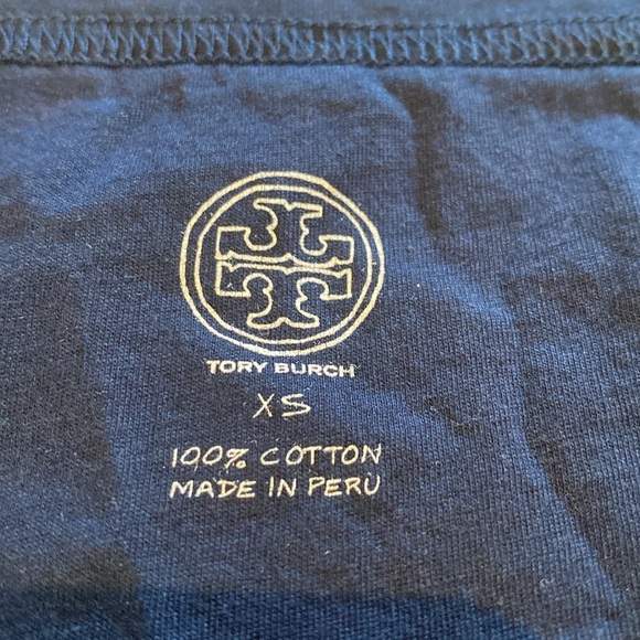 Tory Burch Logo Pima Cotton Scoop Neck S/S Floral T-Shirt Navy Red White SMALL - Picture 2 of 9